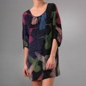 Tibi Hummingbird Print 100% Silk Shift Dress Sz 4